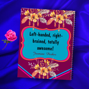 Left-Handed Floral Custom Name Purple School Gift Notebook