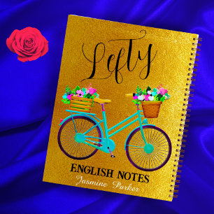 Left-Handed Gold Glitter Floral Bicycle Cute Girls Notebook