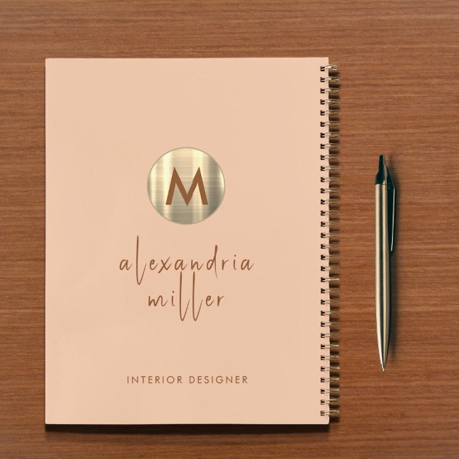 Left-Handed Minimalist Peach and Gold Monogram Notebook (Creator Uploaded)
