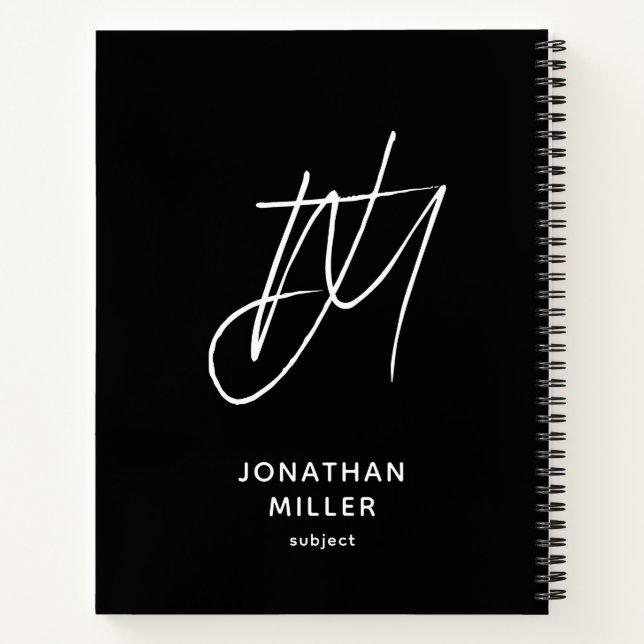Left-Handed Modern Monogram Black Notebook (Back)