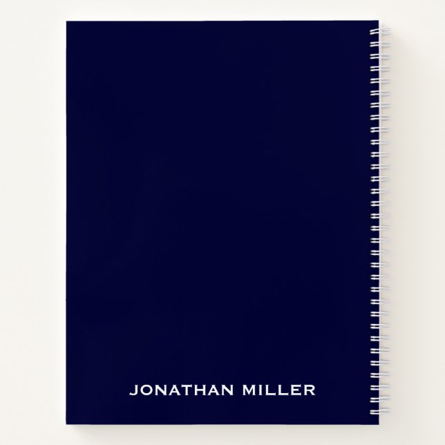 Left-Handed Navy Blue and White Personalised Name Notebook (Back)