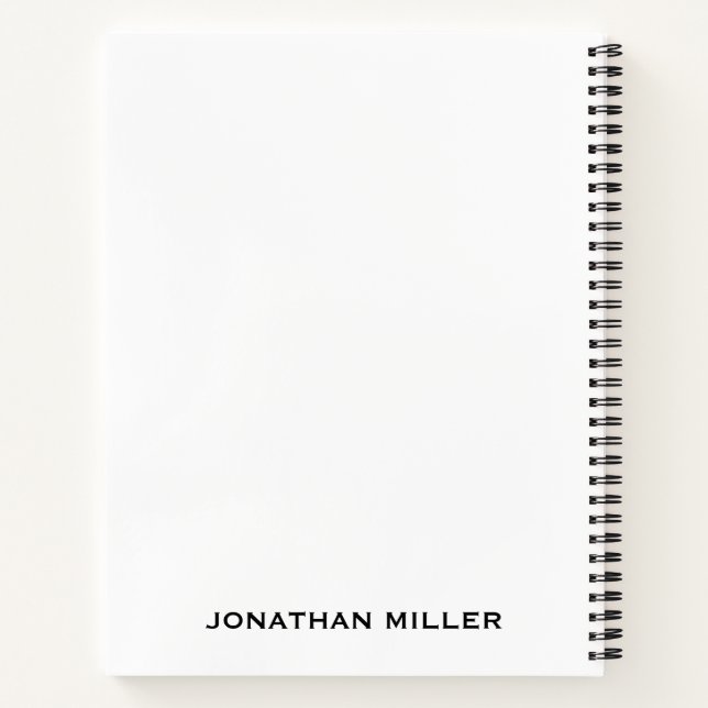 Left-Handed Personalised White with Black Font Notebook (Back)