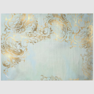 Left Peacock Gold Dusty Blue Coordinate Decoupage Tissue Paper