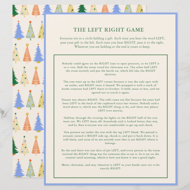 Left Right Game Christmas Tree Pattern Party Game (Front/Back)