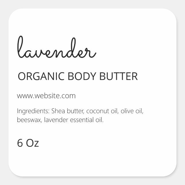 Left Sided Margin White Lavender Body Butter Label (Front)