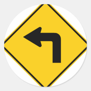Left Turn Ahead Highway Sign Classic Round Sticker