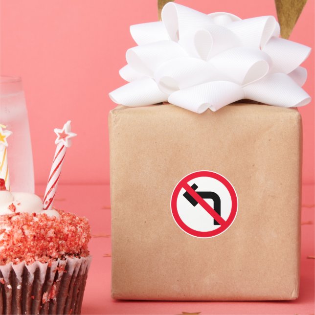 Left Turn Prohibited Sign | Classic Round Stickers (Party)