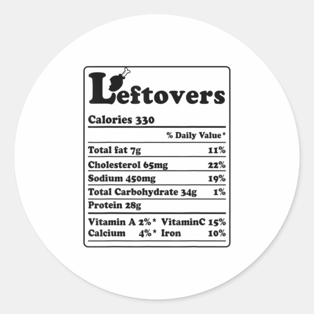 Leftovers Nutritional Facts Thanksgivin Classic Round Sticker (Front)
