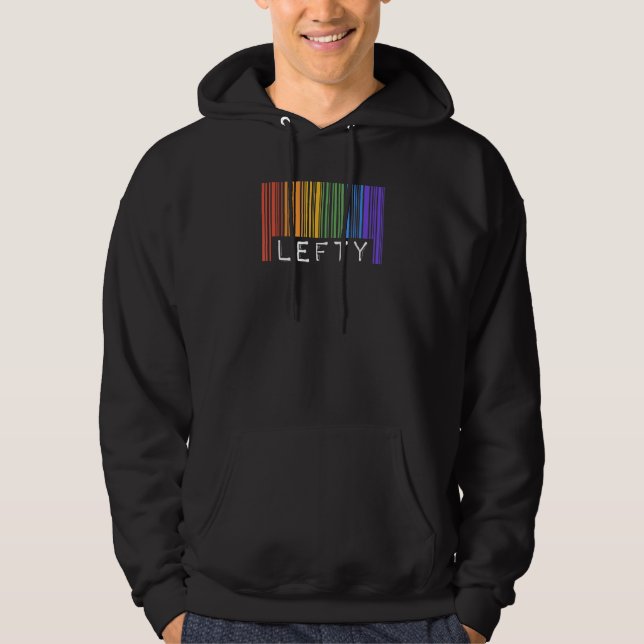 Lefty Left Handed Gay Pride Flag Barcode Queer Rai Hoodie (Front)