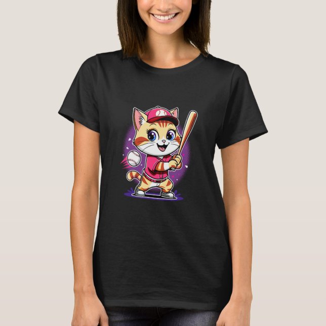 Lefty Slugger Cat Tees Cute Softball Baseball Left (Front)
