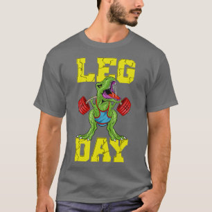 Leg Day Dinosaur Weight Lifter Barbell raining Squ T-Shirt