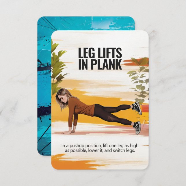 Leg Lifts in Plank Fitness Card with Blue Backing (Front/Back)
