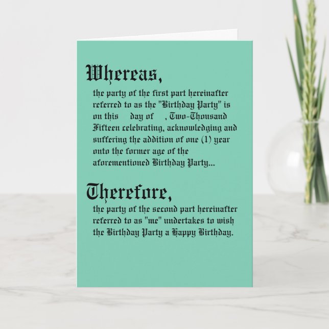 Legal Contract Birthday Card (Front)