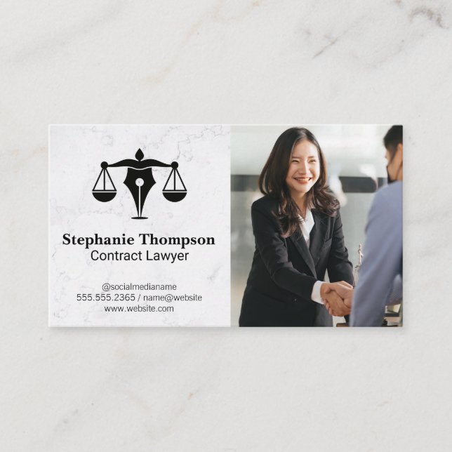 Legal Justice Pen Logo | Business Deal Business Card (Front)