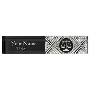 LEGAL OFFICE, ATTORNEY BLACK WHITE DAMASK NAMEPLATE