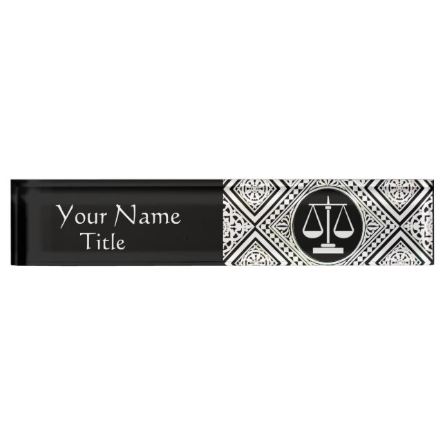 LEGAL OFFICE, ATTORNEY BLACK WHITE DAMASK NAMEPLATE (Front)