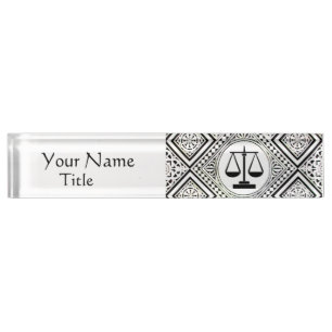 LEGAL OFFICE, ATTORNEY BLACK WHITE DAMASK NAMEPLATE