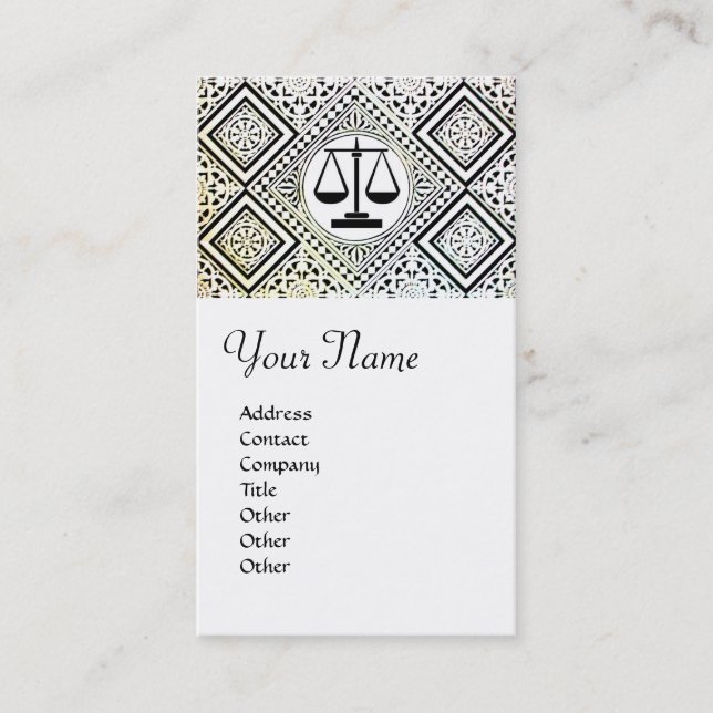LEGAL OFFICE, ATTORNEY DAMASK Black White Business Card (Front)