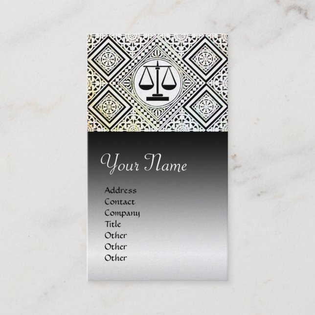 LEGAL OFFICE,ATTORNEY DAMASK Black White Pearl Business Card (Front)