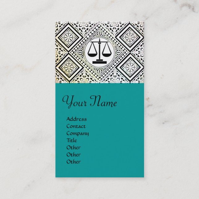 LEGAL OFFICE, ATTORNEY DAMASK green blue Business Card (Front)