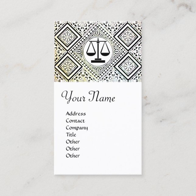LEGAL OFFICE, ATTORNEY DAMASK monogram Black White Business Card (Front)