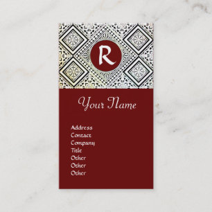 LEGAL OFFICE, ATTORNEY DAMASK Monogram red Business Card