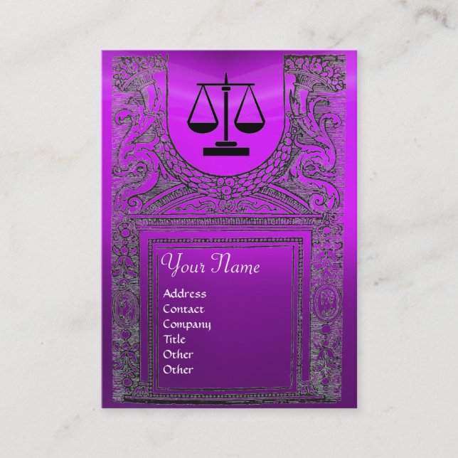 LEGAL OFFICE, ATTORNEY Monogram purple Business Card (Front)