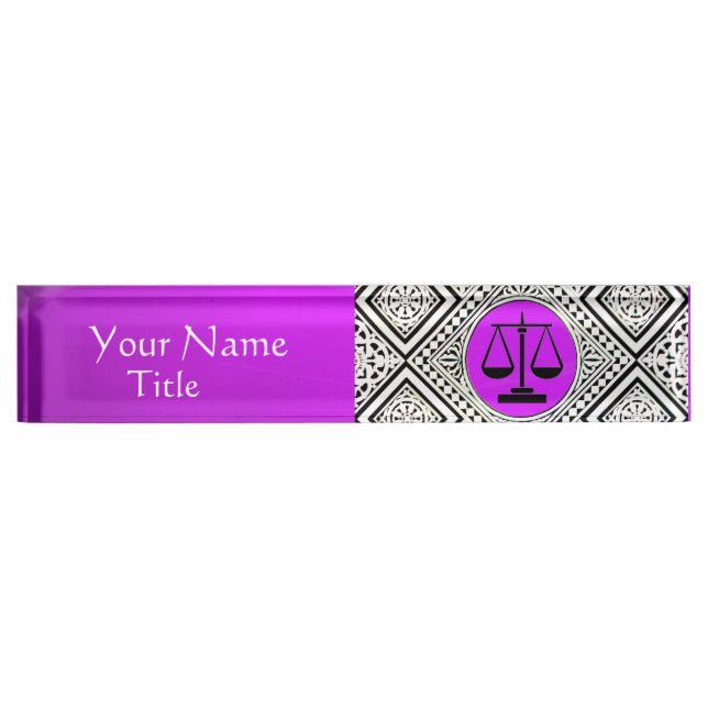 LEGAL OFFICE, ATTORNEY PURPLE  WHITE DAMASK NAMEPLATE (Front)