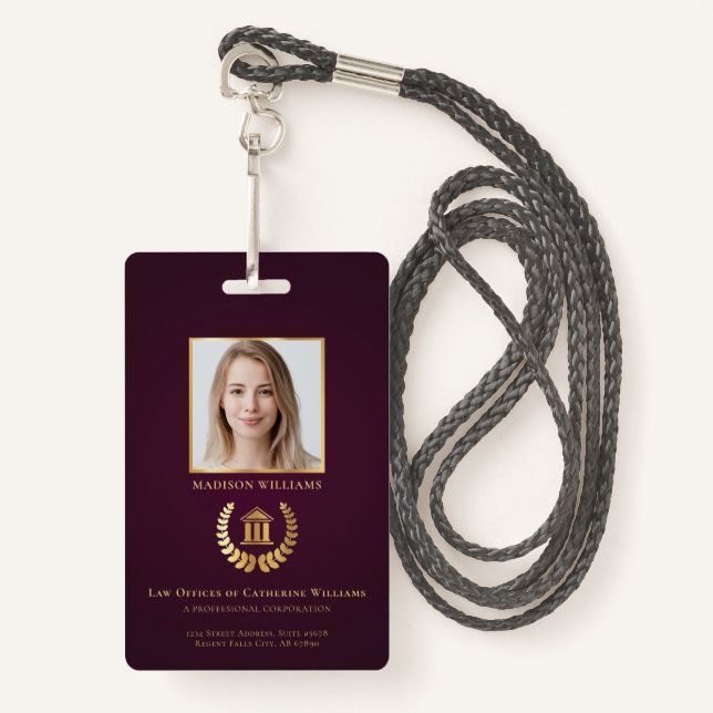 Legal Professional Business Photo Personalised ID Badge (Front with Lanyard)