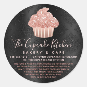 Legal Rose Gold Glitter Cupcake on Black Damask Classic Round Sticker