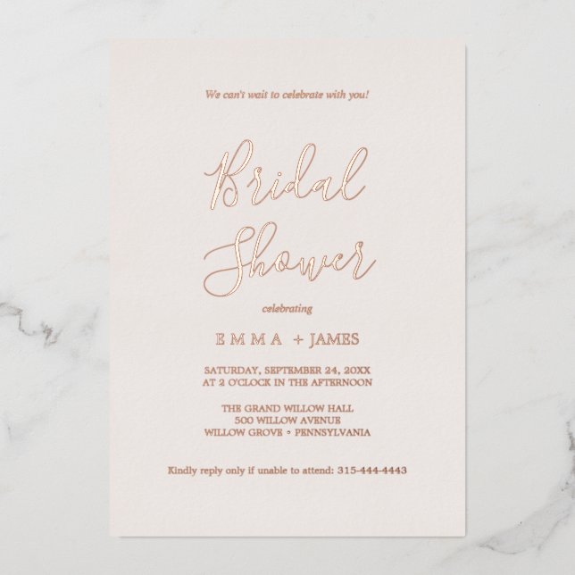 legant Blush Pink & Rose Gold Foil Bridal Shower  (Front)
