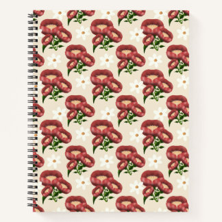 legant Burgundy Poppy and White Daisy Floral Patte Notebook