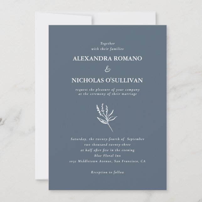 legant Dusty Blue Minimal Wedding Invitation (Front)