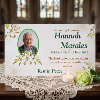 legant Green White Memorial Remembrance Card