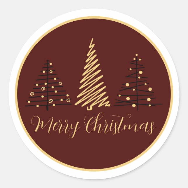 legant Merry Christmas Tree Design | Holiday Stick Classic Round Sticker (Front)