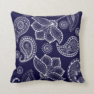 legant White Paisley in Navy Throw Pillow