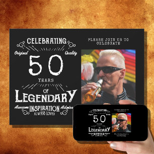 Legend 50th Birthday Photo Black Vintage Invitation