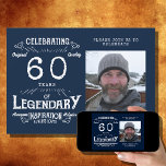 Legend 60th Birthday Photo Blue Vintage Invitation<br><div class="desc">Celebrate your Legendary Inspiration with family and friends in style! Our 60th Birthday Vintage Blue Photo Invitation features a classic design with your favourite photo and a blue background. Perfect for inviting everyone to your memorable gathering for a legendary night of celebration.</div>