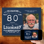 Legend 80th Birthday Photo Blue Vintage Invitation<br><div class="desc">Celebrate the life of an extraordinary individual with a unique blue and white vintage inspired birthday invitation. Showcase a favourite photo of the legendary individual and their life story with this one-of-a-kind invitation. Invite family and friends to come and take part in the special celebration and honour the life of...</div>