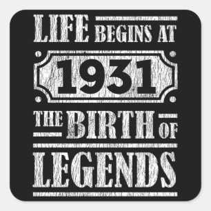Legend Born in 1931 Retro Vintage Birthday Gift Square Sticker