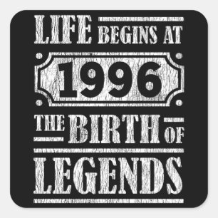 Legend Born in 1996 Retro Vintage Birthday Gift Square Sticker