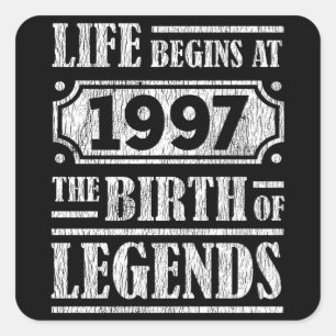 Legend Born in 1997 Retro Vintage Birthday Gift Square Sticker