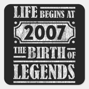 Legend Born in 2007 Retro Vintage Birthday Gift Square Sticker