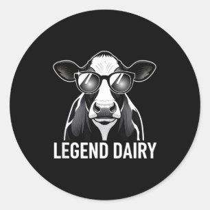 Legend Dairy, Cool Cow With Sungles  Classic Round Sticker