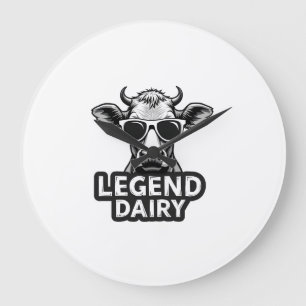 Legend Dairy Funny Farmer Cow Farmer Pun Graphic T Large Clock