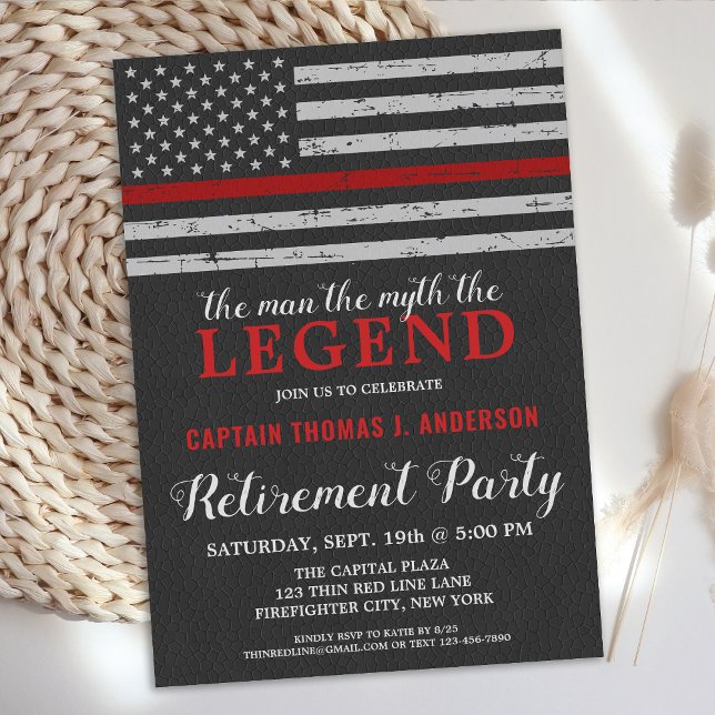 Legend Firefighter Retirement Party Thin Red Line Invitation (Creator Uploaded)