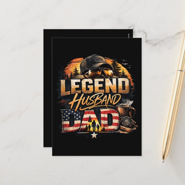Legend Husband Dad Holiday Postcard (Front/Back In Situ)