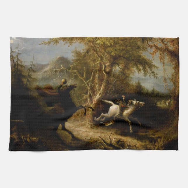Legend of Headless Horseman Halloween Ghost Tea Towel (Horizontal)