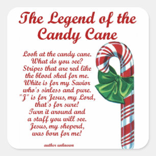 Legend Of The Candy Cane Religious Christmas Square Sticker