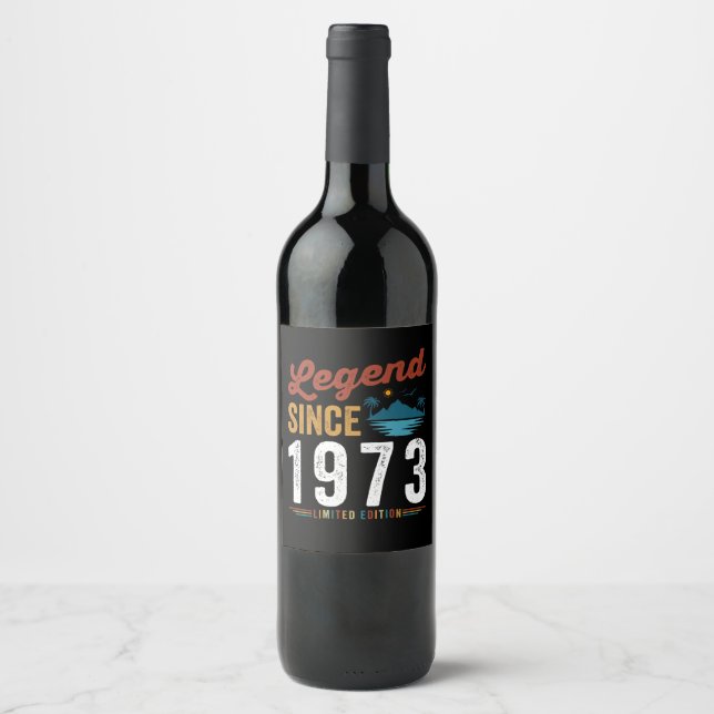 Legend Since 1973 Birthday Retro Vintage Wine Label (Front)
